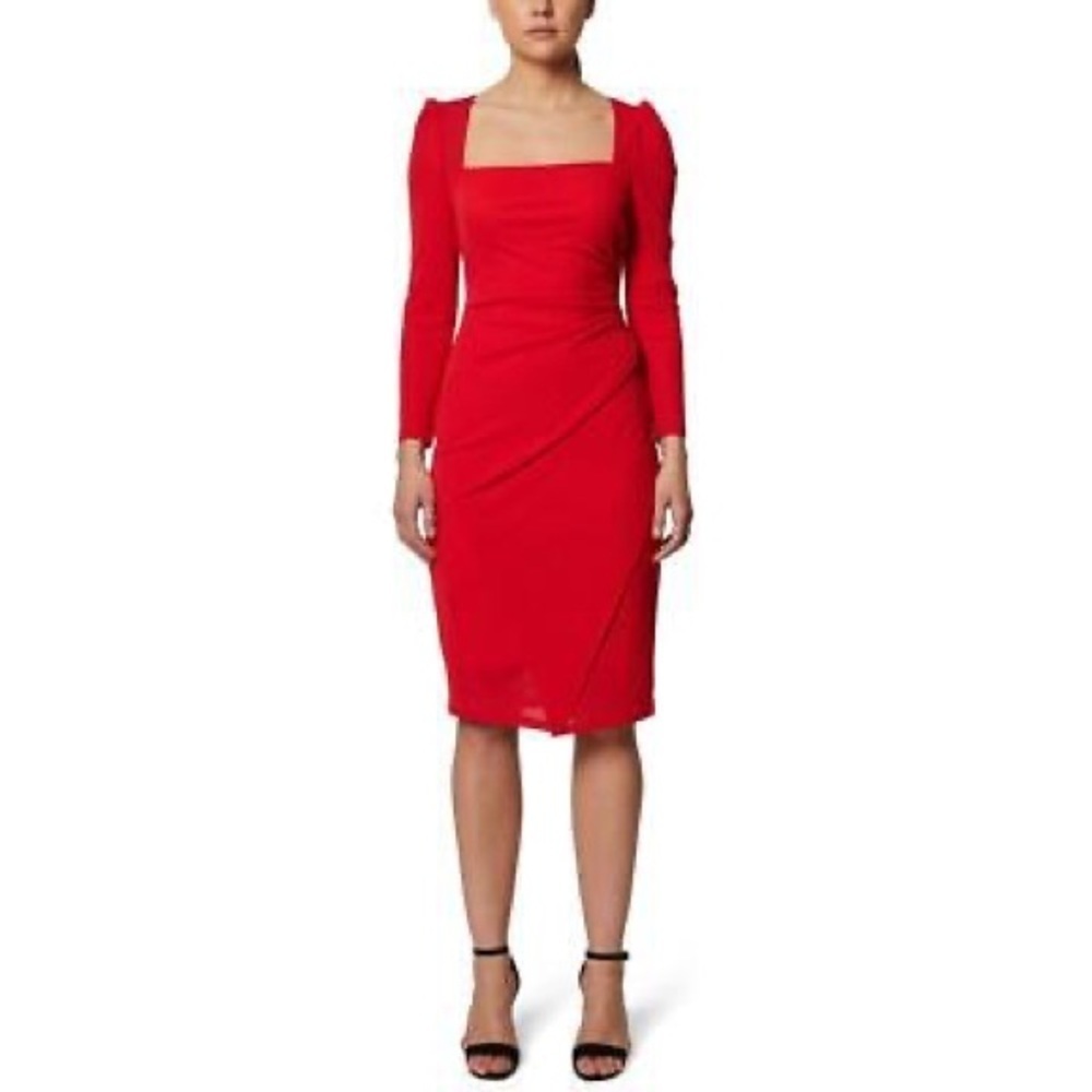 Laundry by Shelli Segal Women's Ruched Square Neck Knee Length Dress 14